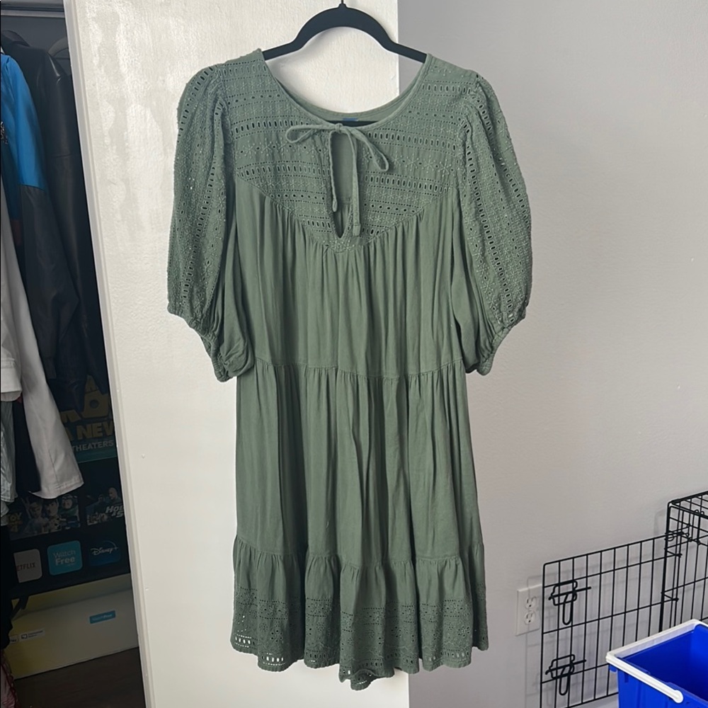Old Navy Green Puff Sleeve Mini Sundress